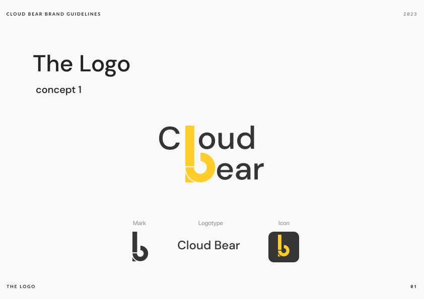 Cloud Bear — concept 1: typographic wordmark with the cloud hidden in the b