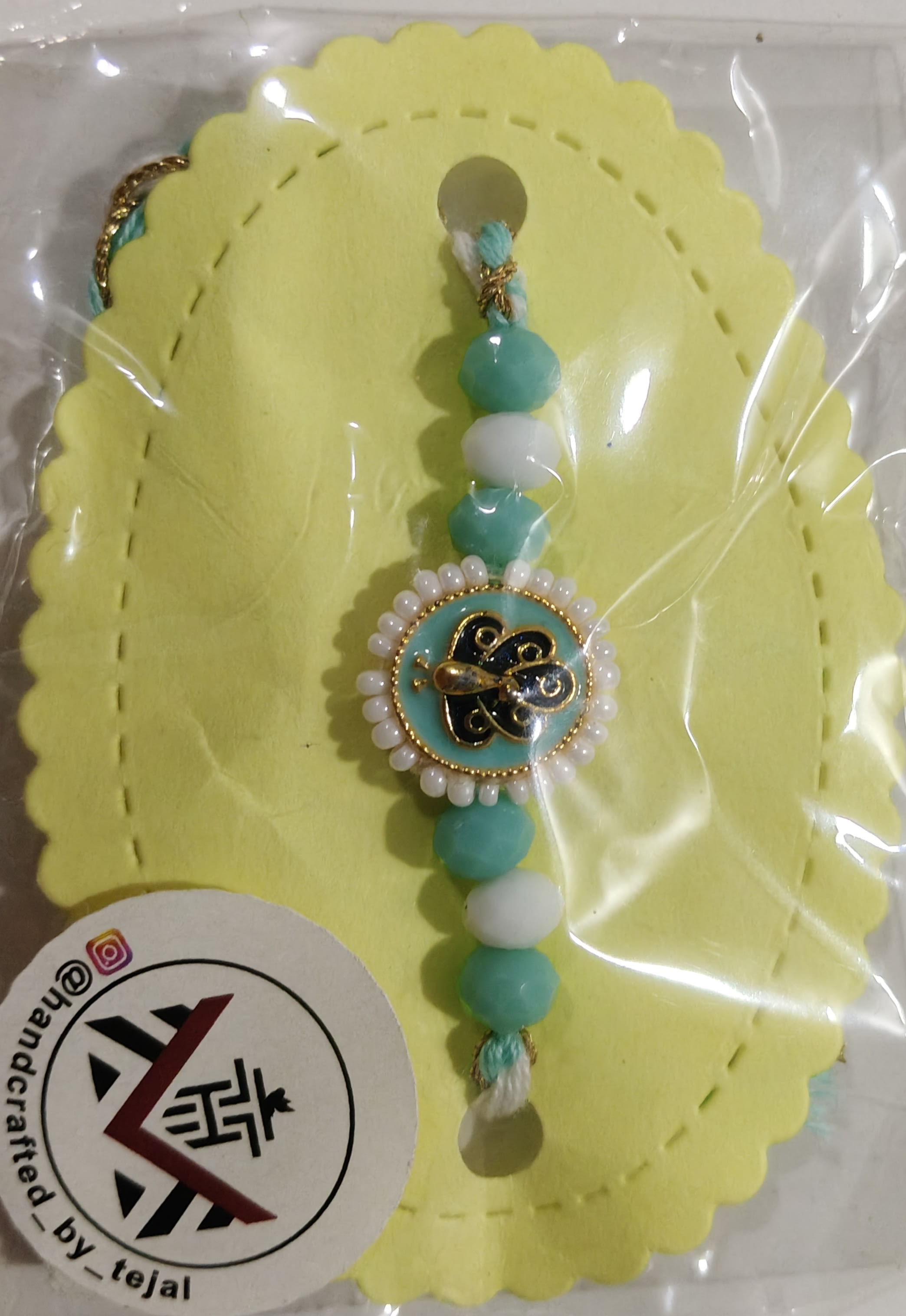 Peacock motif Kundan rakhi