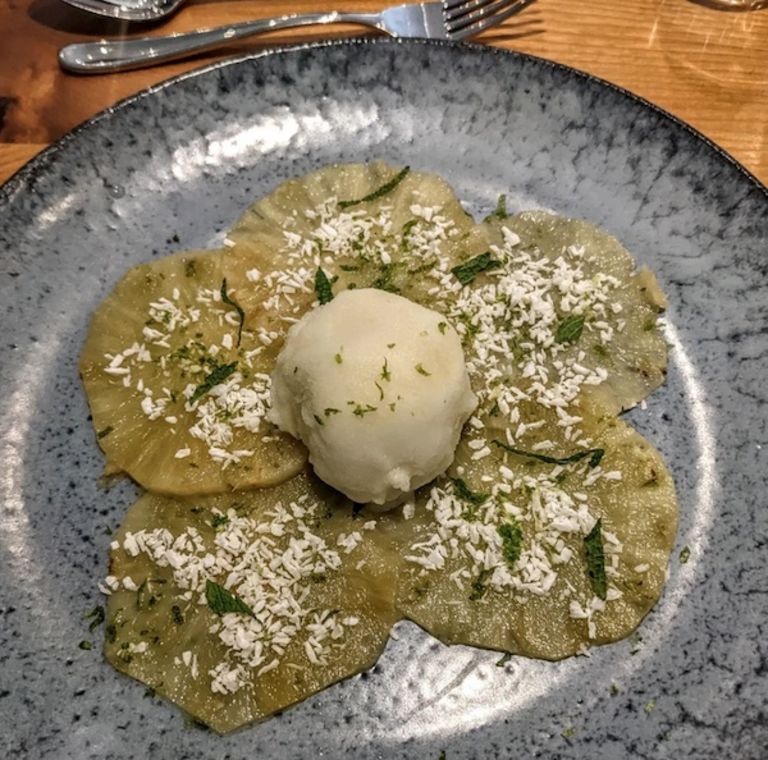 pineapple slices and sorbet