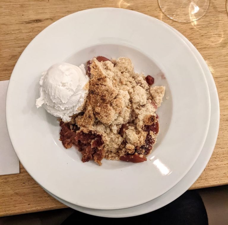 Rhubarb crumble at The Corrie Hotel