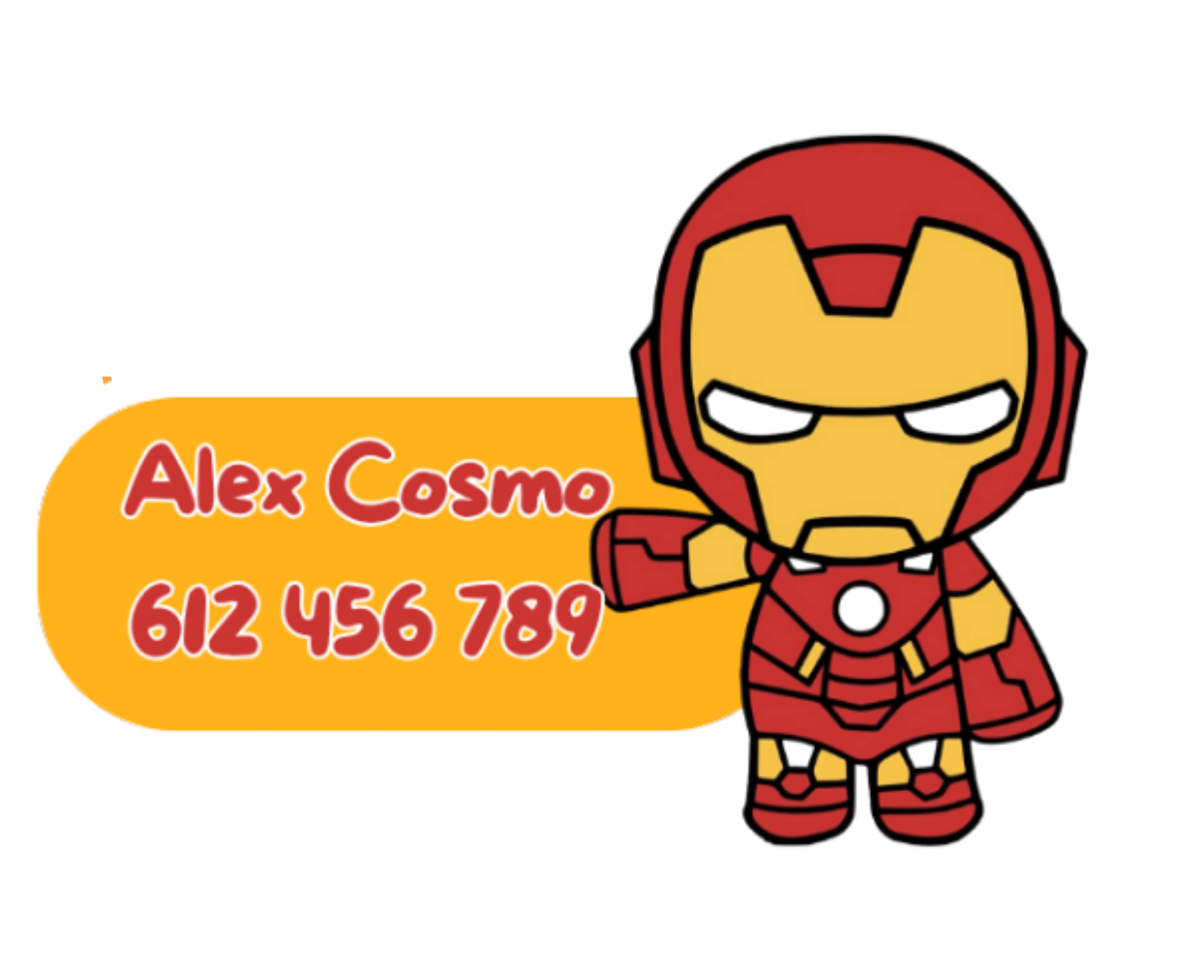 Pegatina de Ironman con el nombre Alex Cosmo y el número
612456789