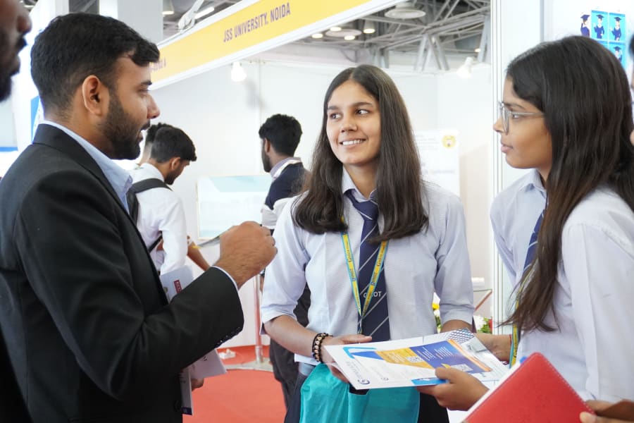 Vibrant Campussutras pavilion at UP International Trade Show welcoming corporate leaders.