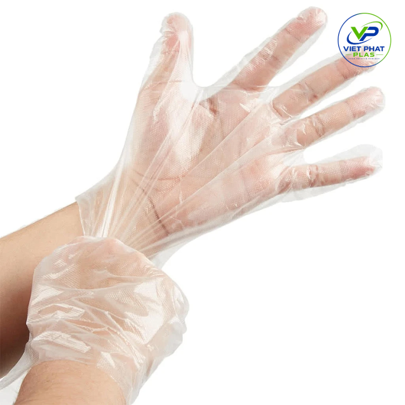 Workers using economical poly material and disposable food gloves for light-duty sanitary tasks.