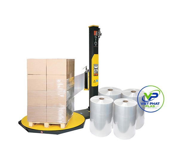 Large machine-grade stretch film roll for automatic pallet wrapping