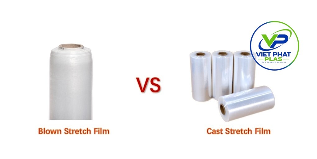Clarity comparison between cast stretch film and blown stretch film held up to light