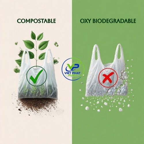 Side-by-side comparison of biodegradable and compostable trash bags