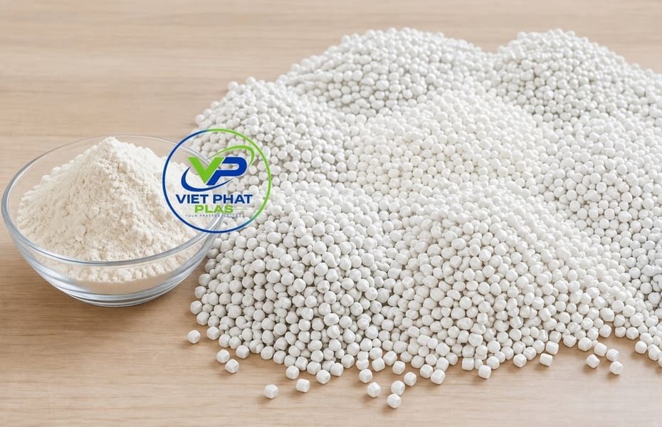 PE resin pellets and starch-based additive material before extrusion into food bags