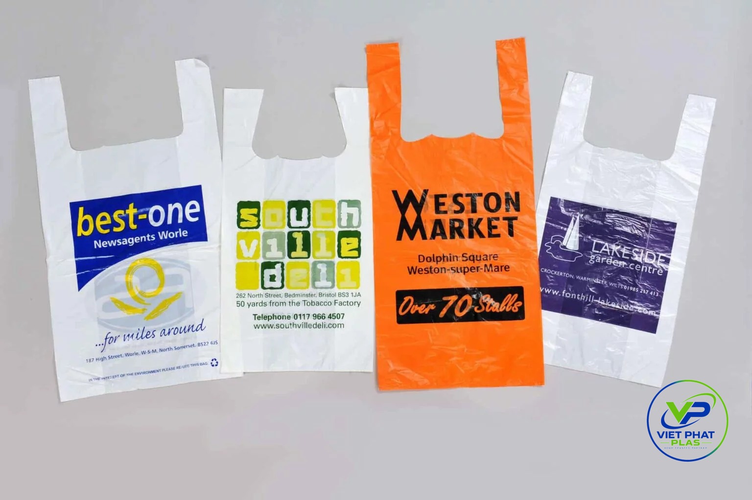 Example of a printed polyethylene retail carrier bag with handles, illustrating the type of bag covered by the order&nbsp;
