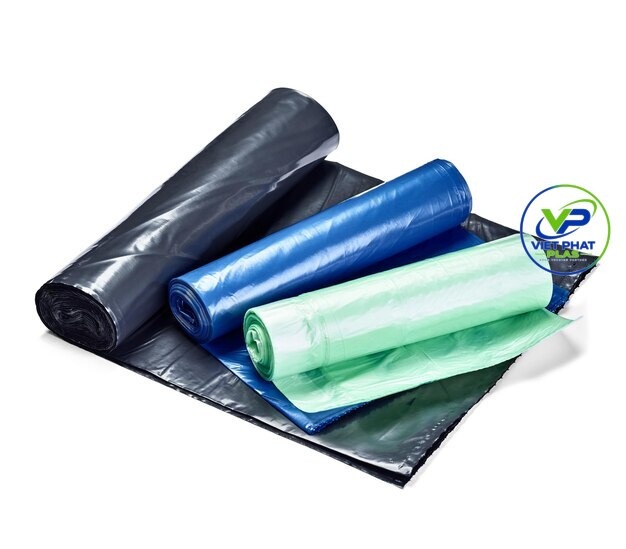 HDPE, LDPE, and biodegradable trash bag samples side by side