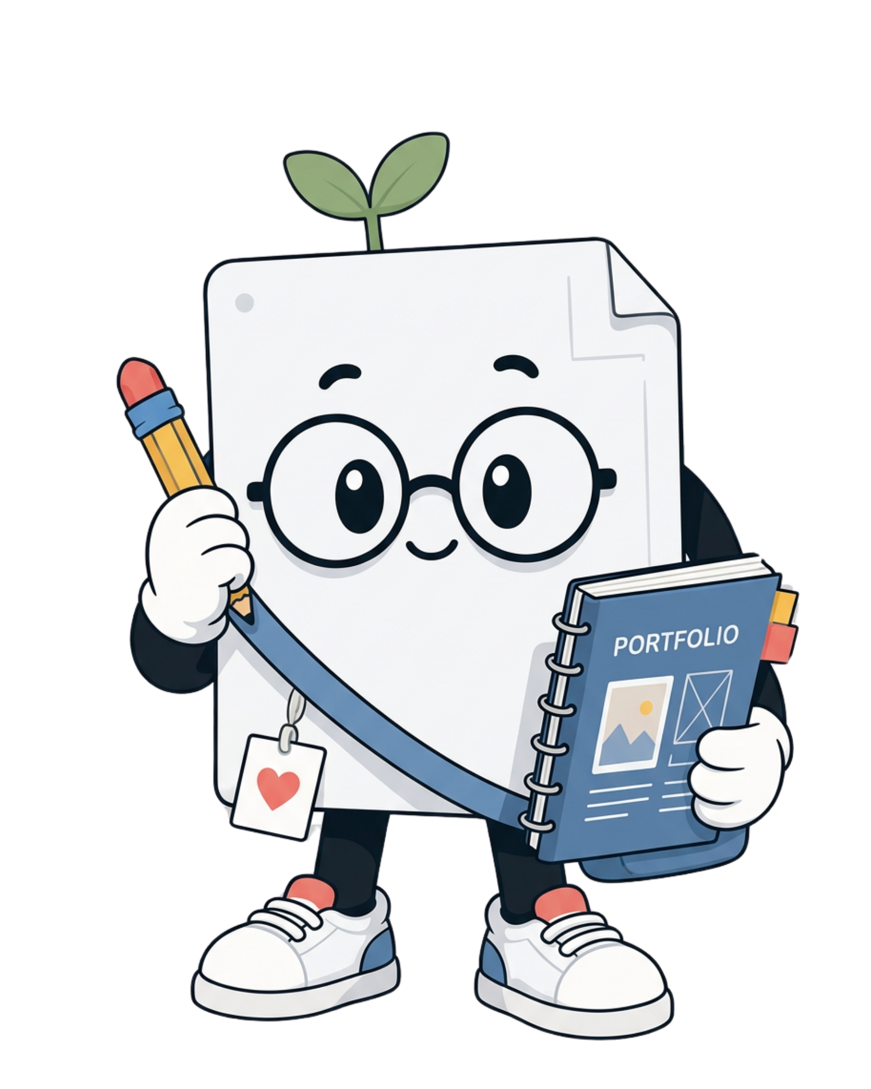 Foli mascot reviewing a portfolio