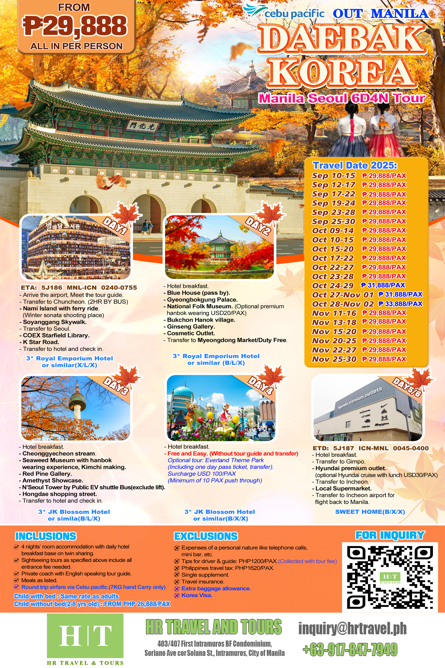 Korea Seoul Sep-Nov Tour