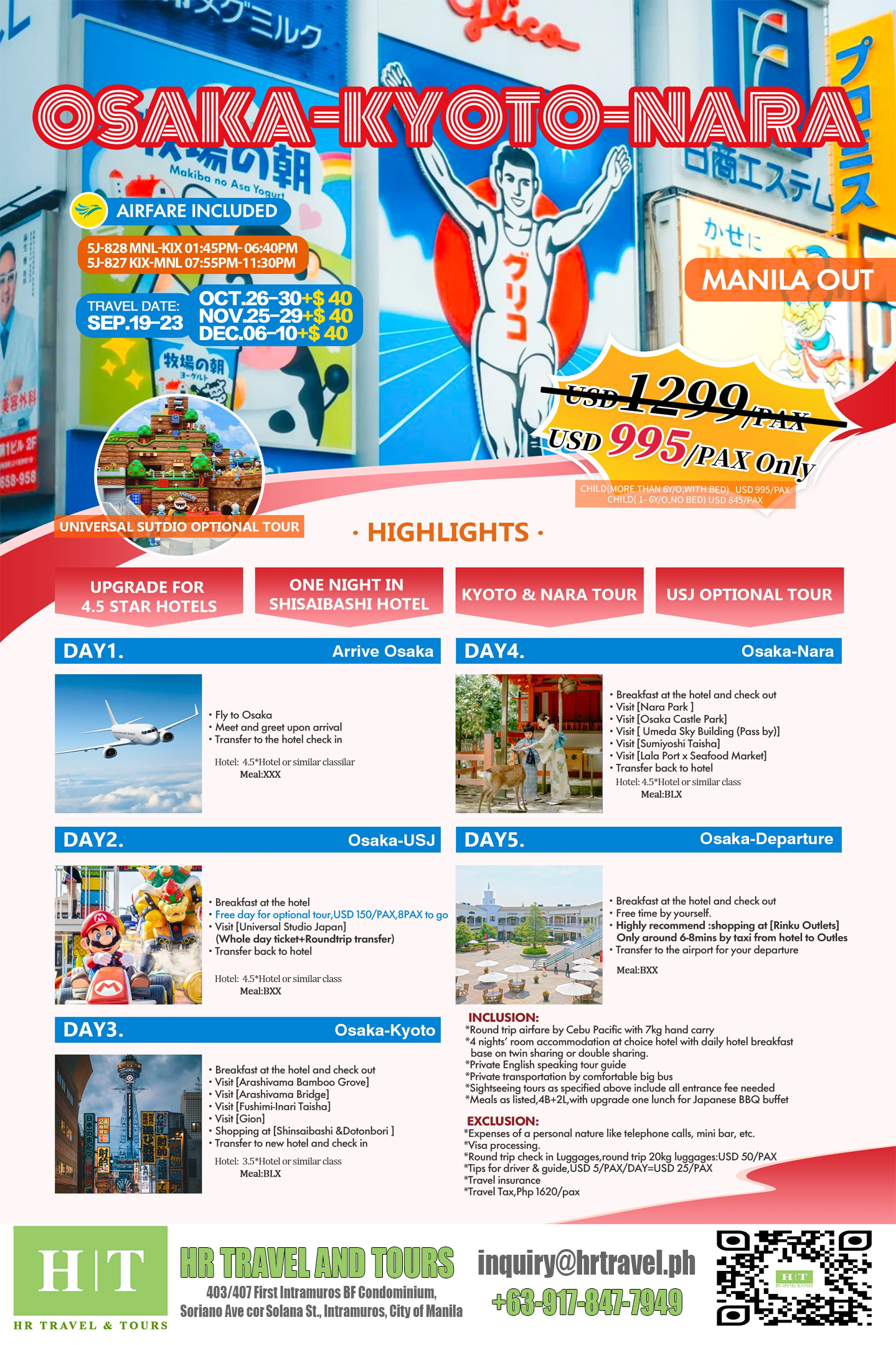 Osaka Kyoto Nara Tour $995