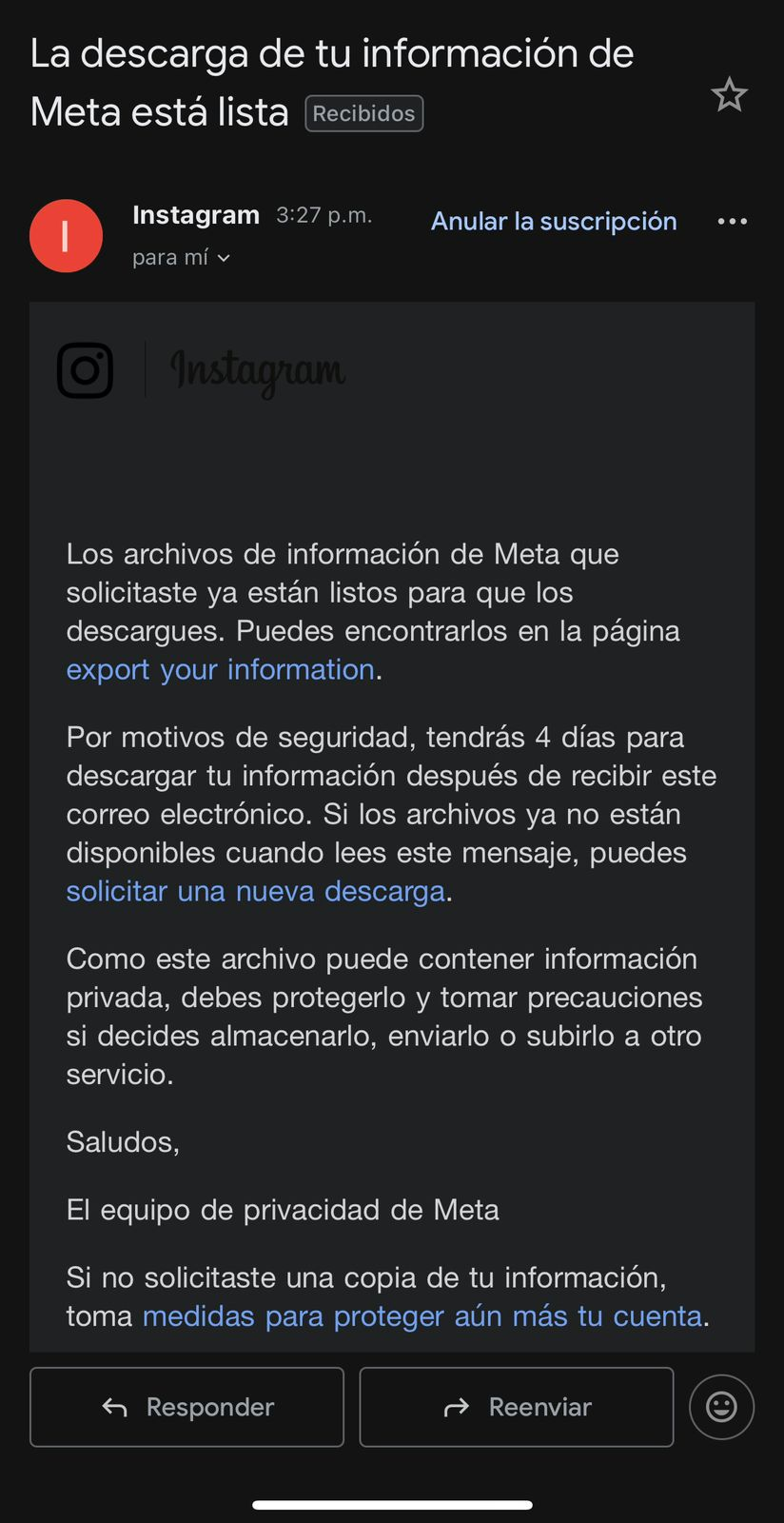 Paso 4.2 - Correo de Instagram