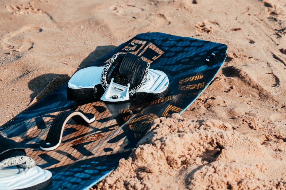 kiteboarding gear board kite lines close-up packed travel