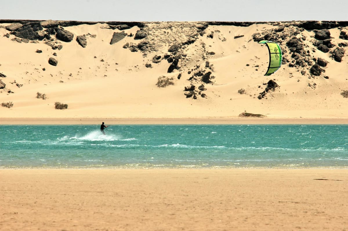 Cape Verde Sal Island kiteboarder Harmattan wind desert