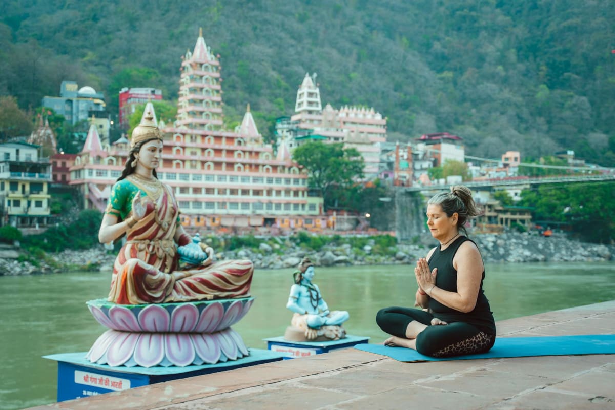 Rishikesh ashram Ganges River yoga platform morning ritual