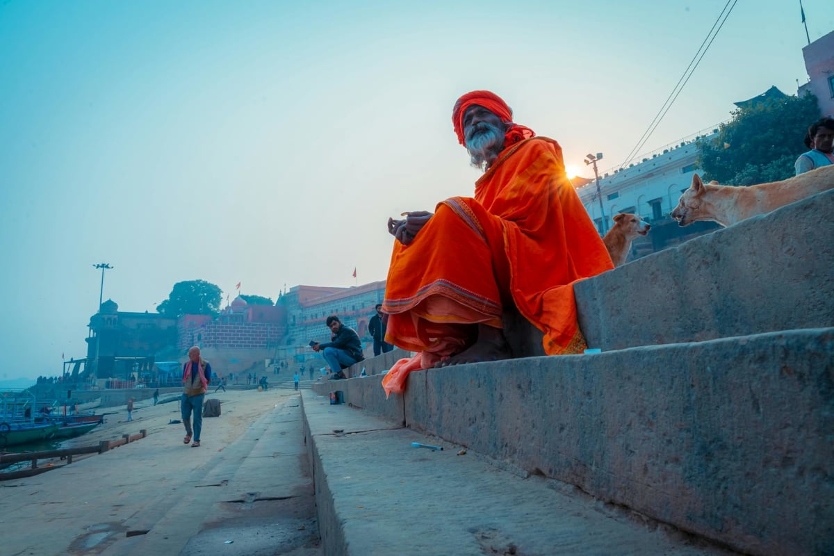 Varanasi ghats Ganges sunrise yoga practice ancient temples