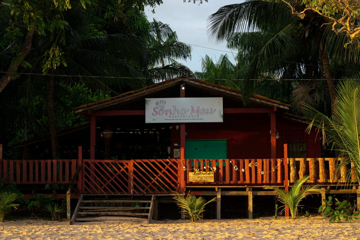 beachfront bungalow sunset tropical palm fronds