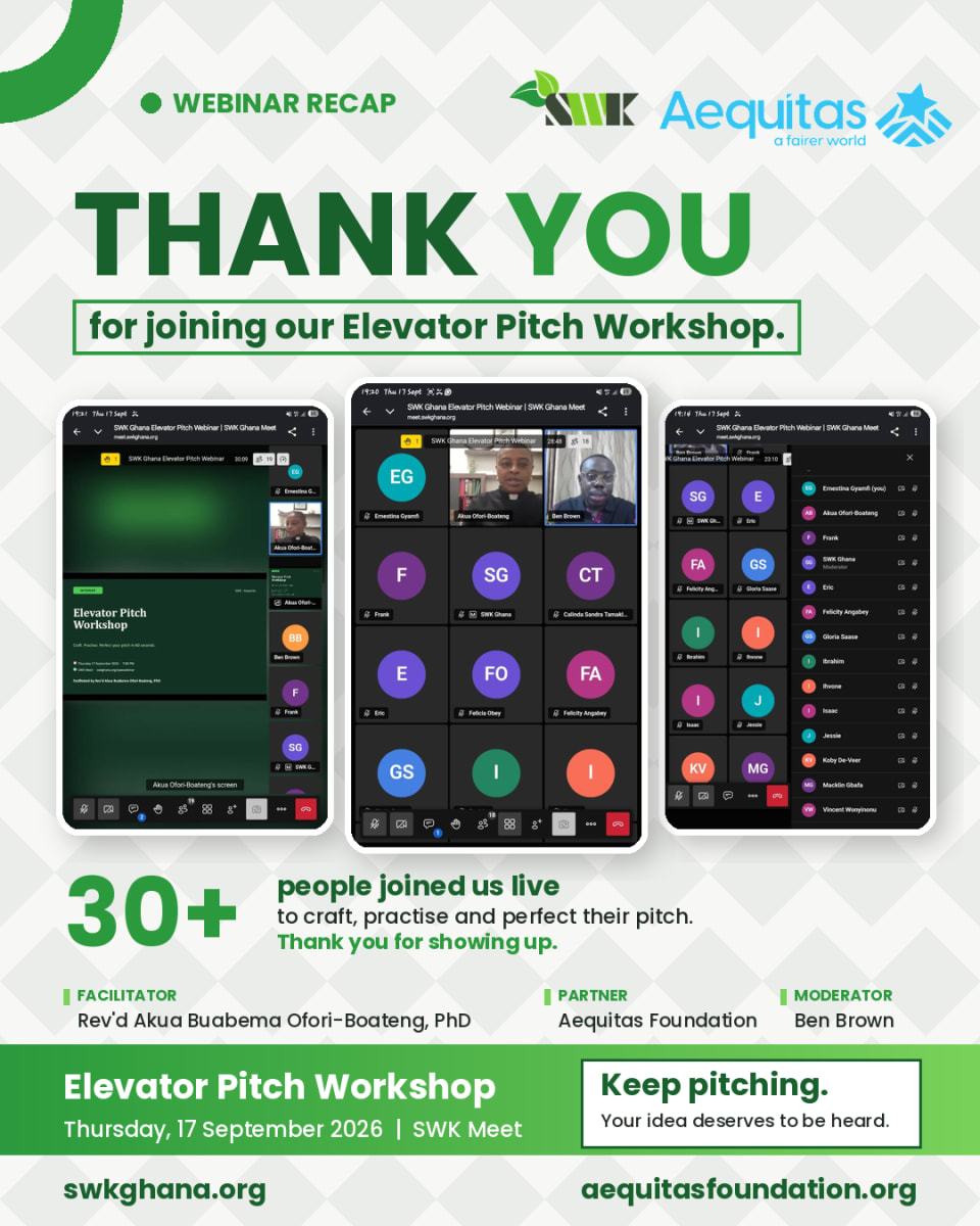 Thank-you poster: Webinar recap. Thank you for joining our Elevator Pitch Workshop. 30+ people joined us live to craft, practise and perfect their pitch.