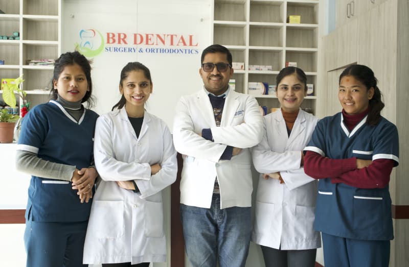 The BR Dental Hospital team with a patient at the Ghorahi, Dang clinic
