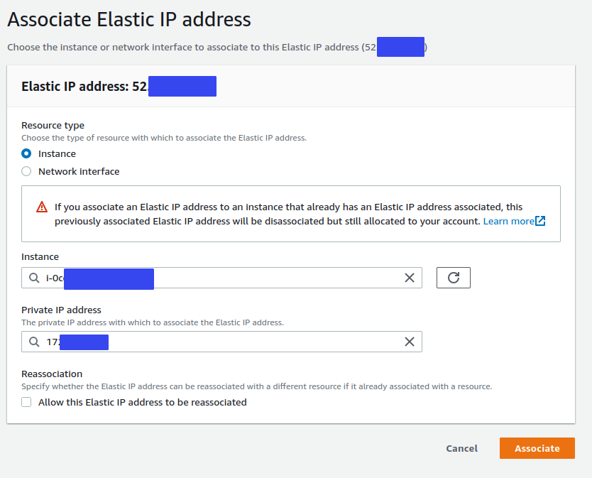 Associating elastic IP