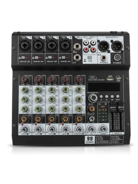 EASTAR EAS-F6DSP  6-Channel Professional Audio Mixer with 99 DSP Effects & Bluetooth