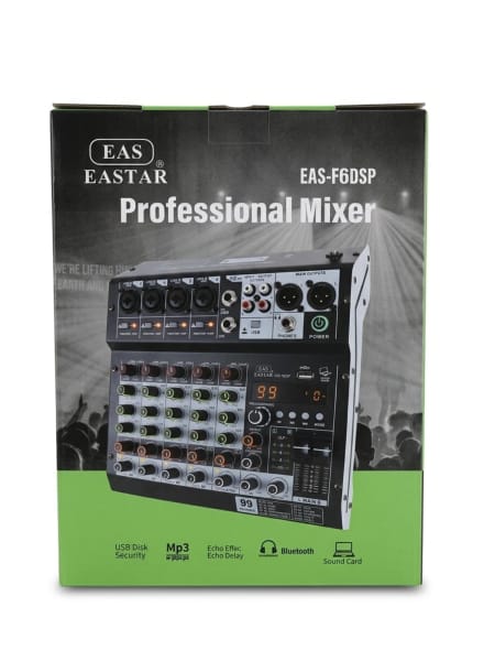 EASTAR EAS-F6DSP  6-Channel Professional Audio Mixer with 99 DSP Effects & Bluetooth