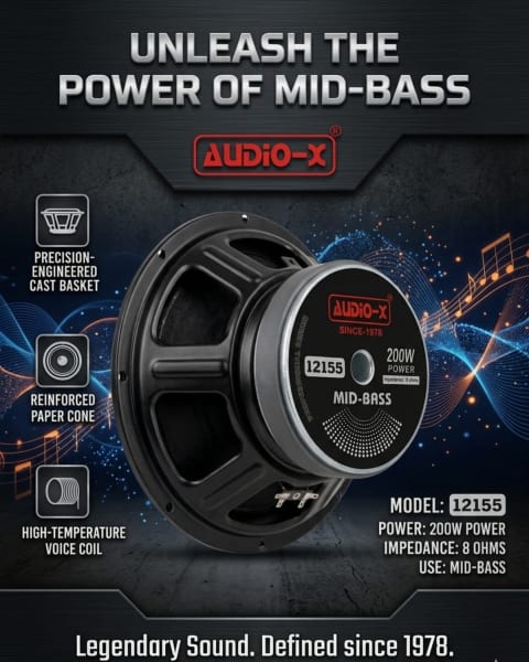 Audio-X 12155 Mid-Bass Speaker | 200W Power | 8 Ohm Professional Driver