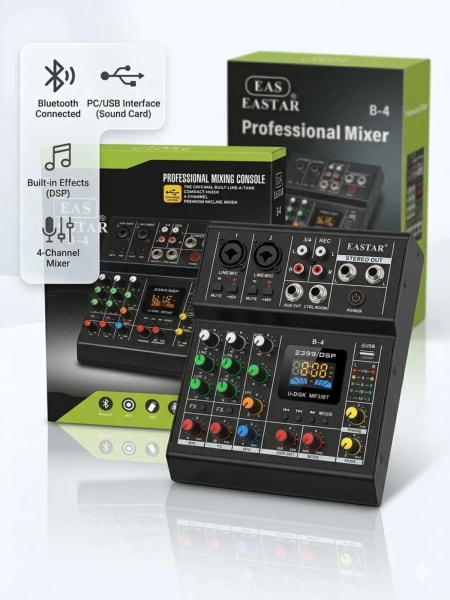 EASTAR B-4 Professional 4 Channel Audio Mixer with Bluetooth, USB & DSP Effects