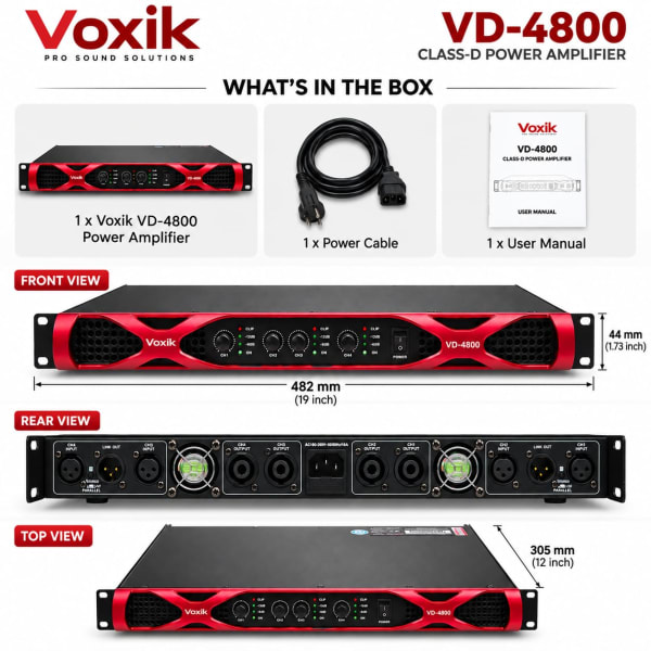 Voxik VD-4800 Class-D 4 Channel Power Amplifier