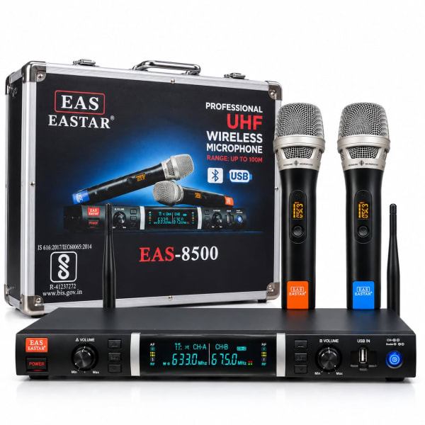 EAS Eastar EAS-8500 Professional UHF Wireless Microphone System – Dual Handheld Mics with Carrying Case
