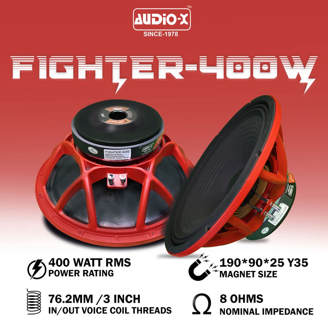 AUDiO-X FIGHTER-400 12-Inch High-Output Speaker | Y35 Magnet | 3″ Coil | 8Ω