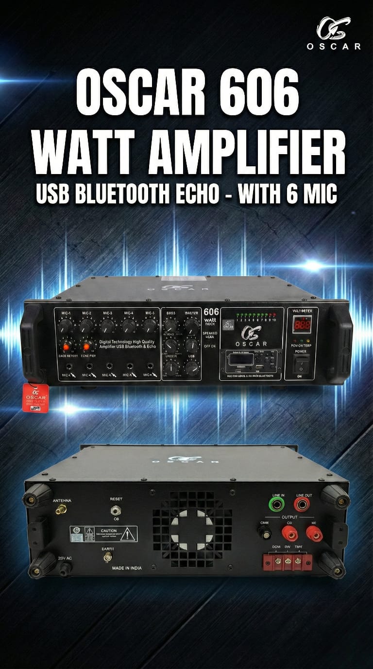 OSCAR 606 Watt Digital PA Amplifier with 6 Mic Inputs, Bluetooth, USB & Echo