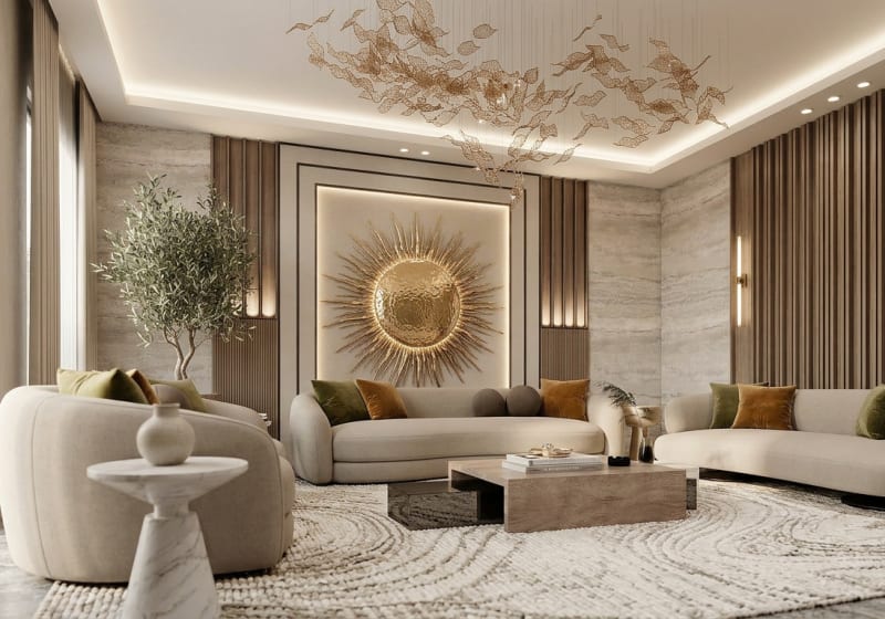 Luxury villa reception interior design in Mountain View compound, Cairo — Creative3Design