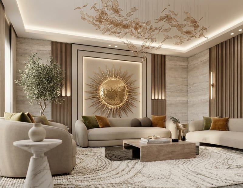 Luxury villa reception interior design in Mountain View compound, Cairo — Creative3Design