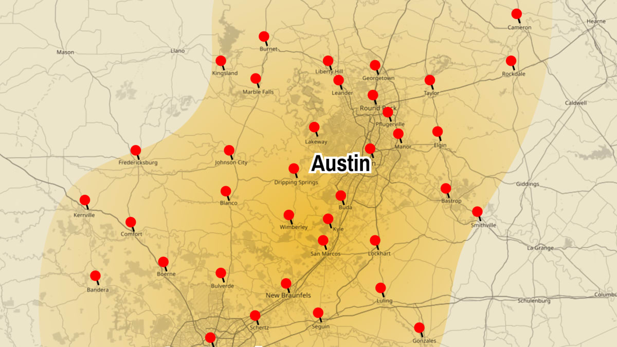 A map of the Stripe-It-Up parking lot repair and maintenance service area