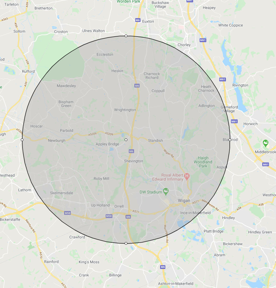 5 miles from Wigan delivery map