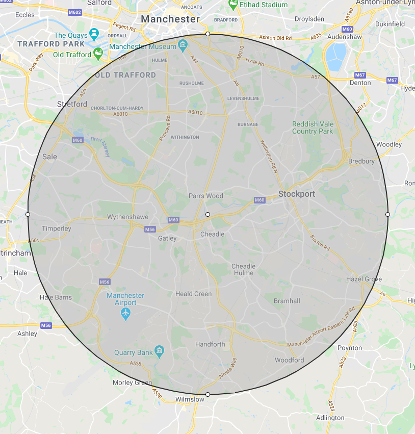 5 miles from Cheadle delivery map