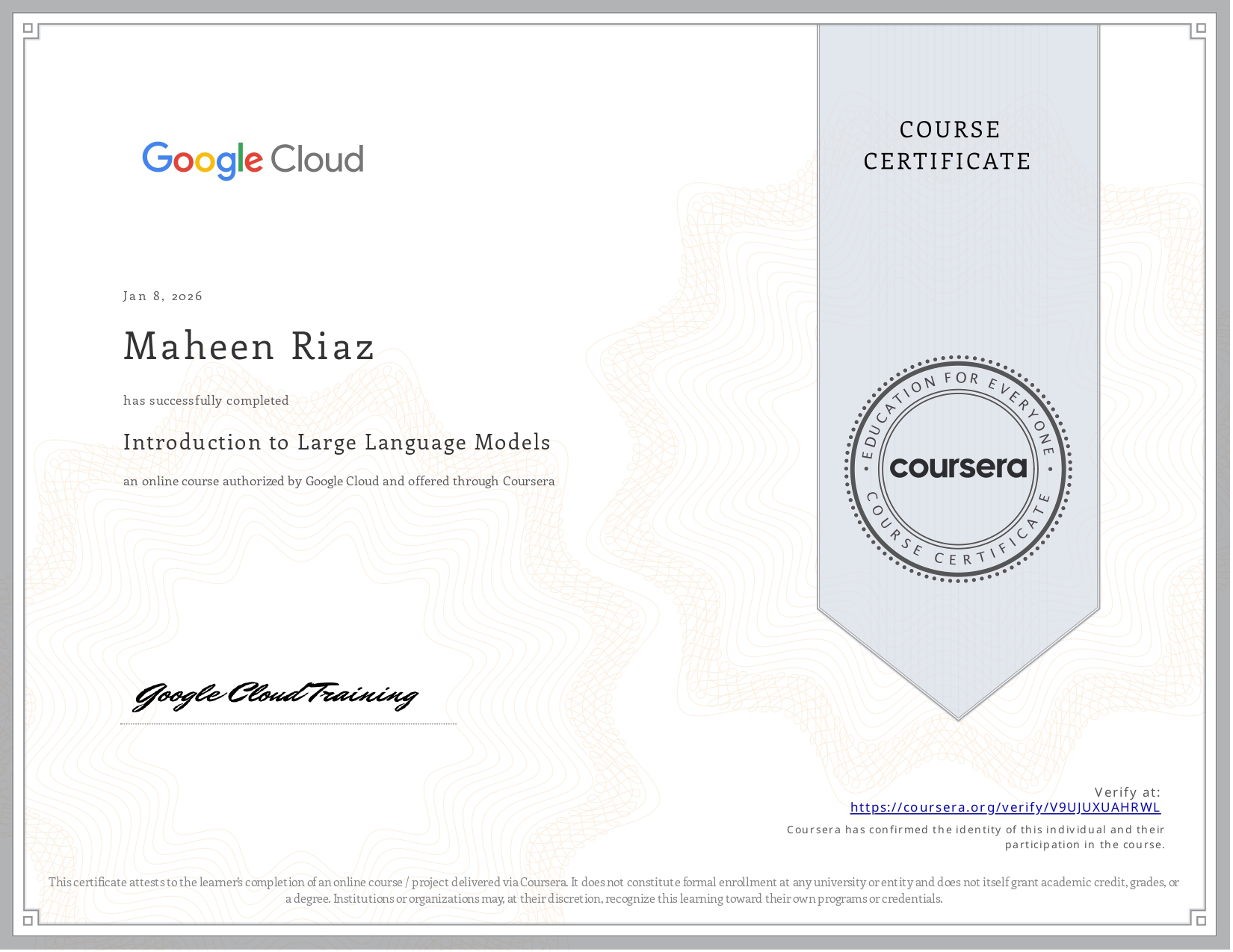 Coursera Course V9UJUXUAHRWL