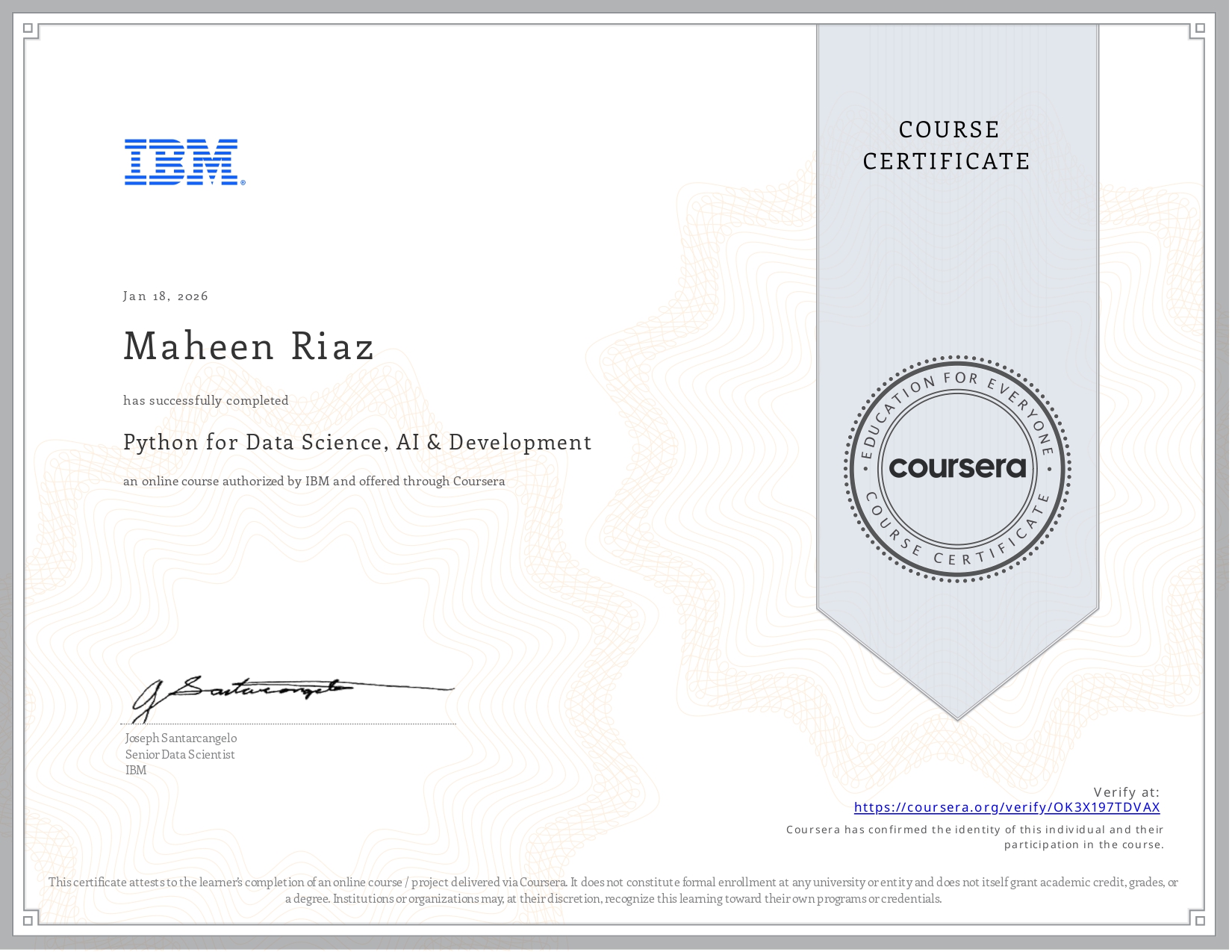 Coursera Course OK3X197TDVAX