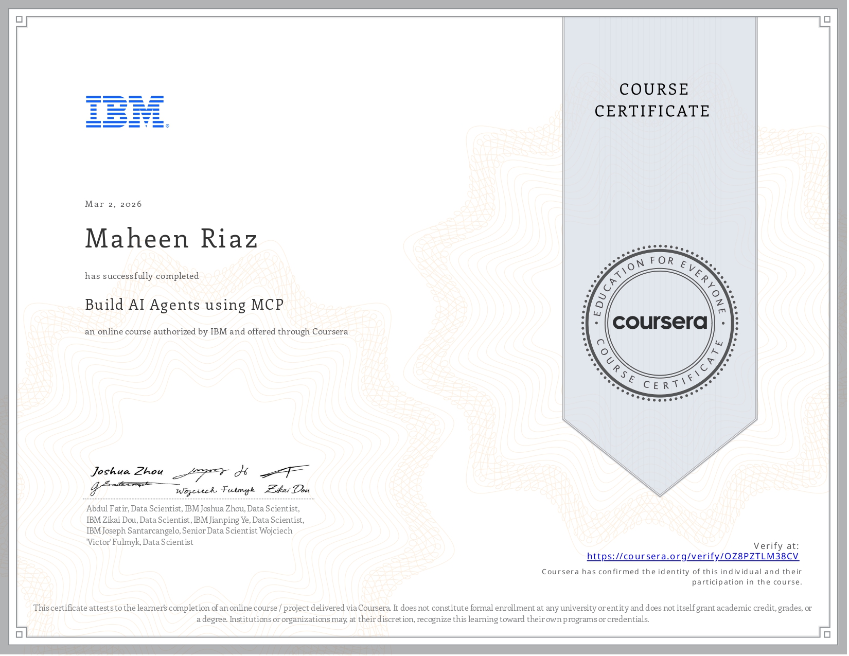 Coursera Course OZ8PZTLM38CV