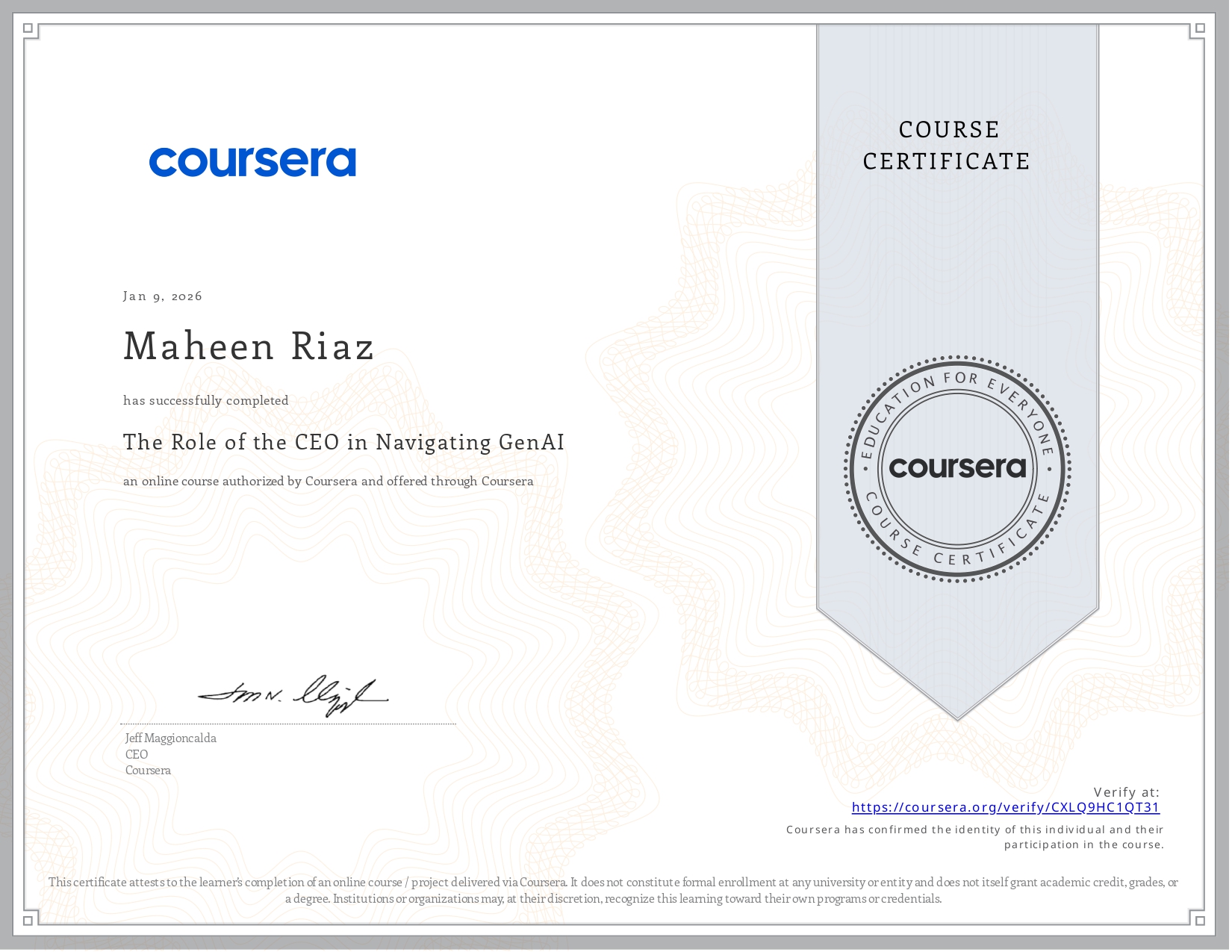 Coursera Course CXLQ9HC1QT31