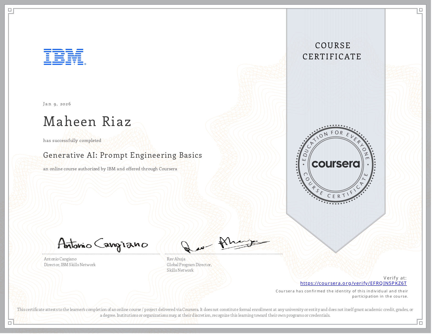 Coursera Course EFRQIN5PKZ6T