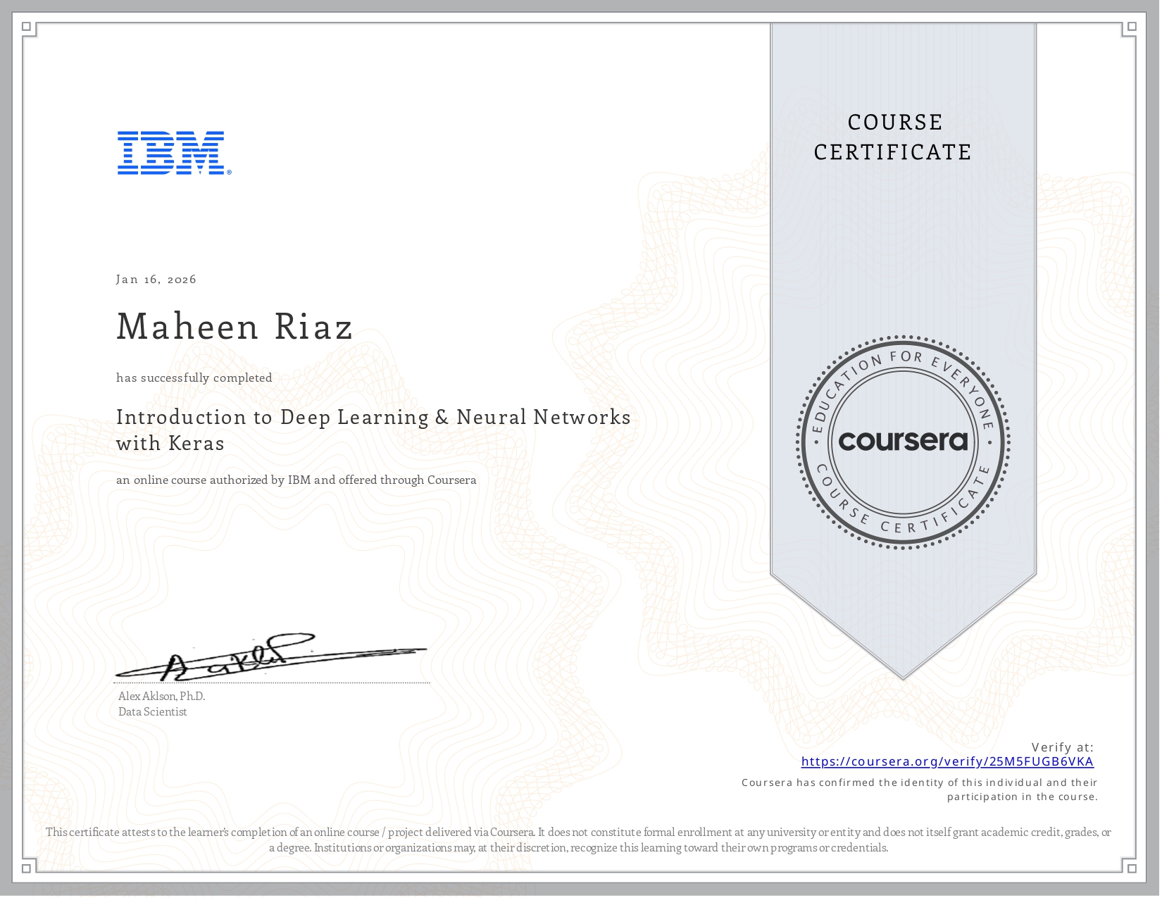 Coursera Course 25M5FUGB6VKA