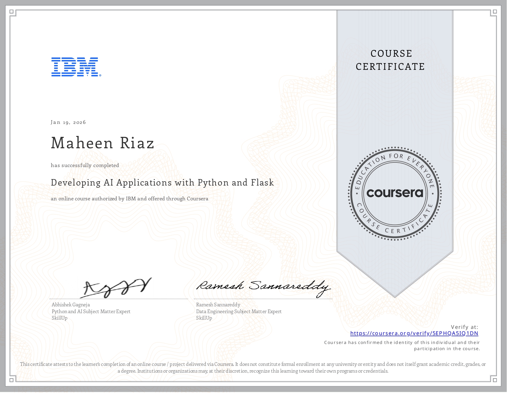 Coursera Course 5EPHQA5IQ1DN