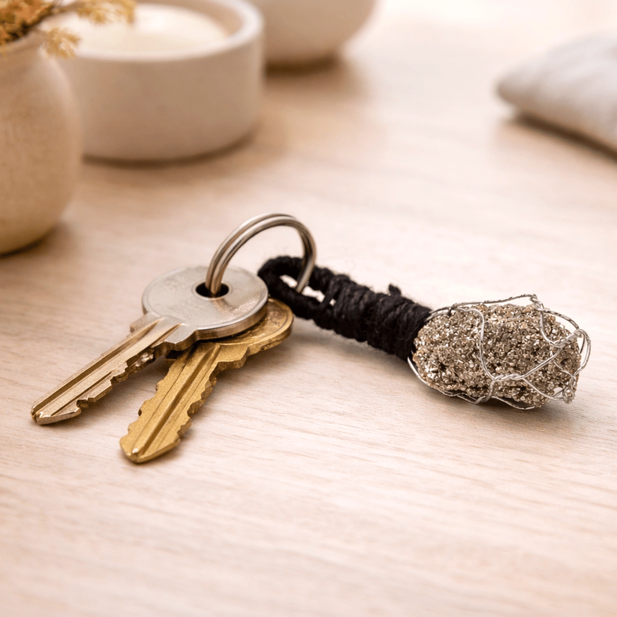 Pyrite Crystal Keychain