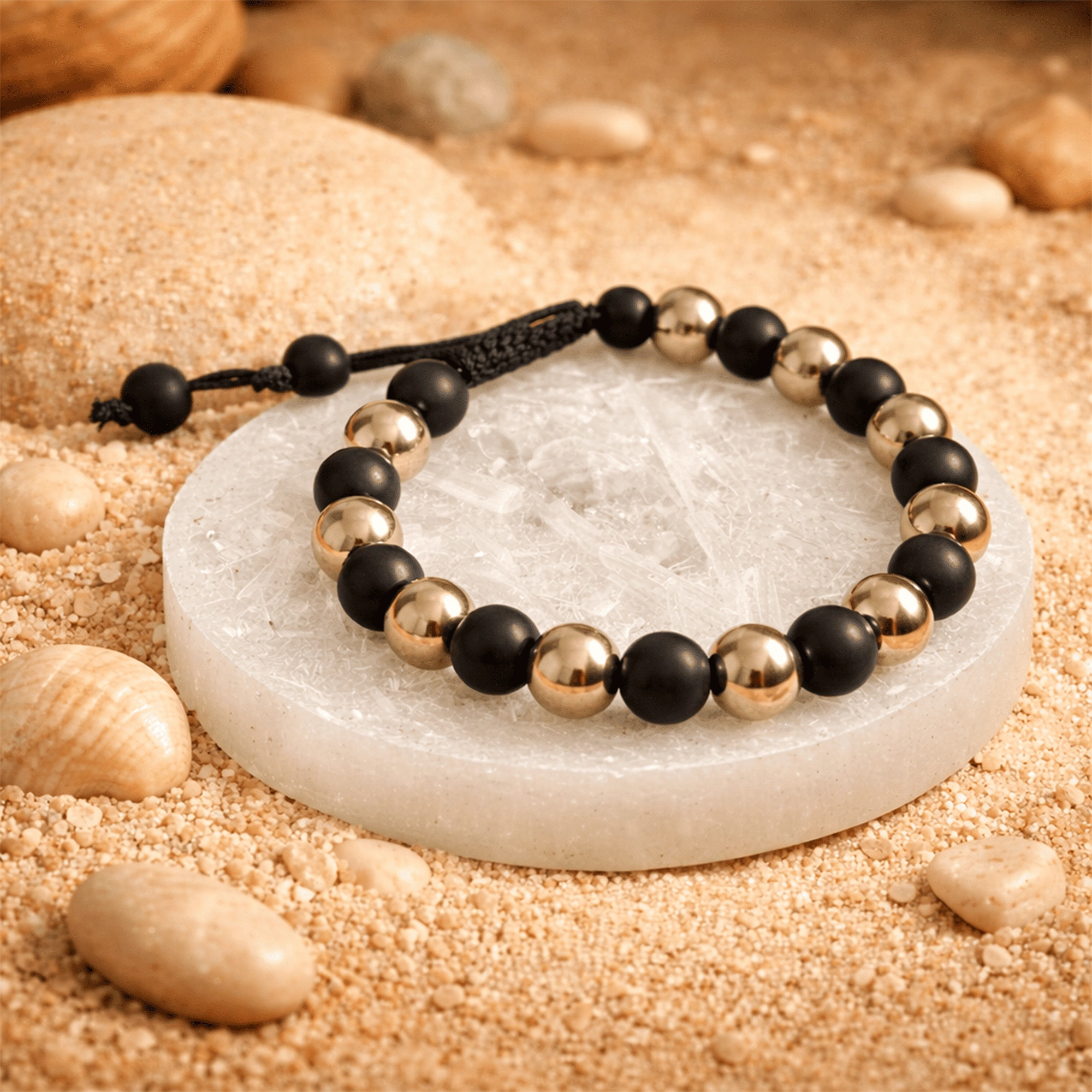 Pyrite & Karungali Shield Bracelet