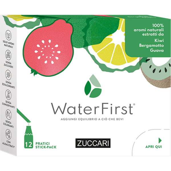Zuccari WaterFirst Aromatizzatore per Acqua Kiwi Bergamotto Guava 12 stick
