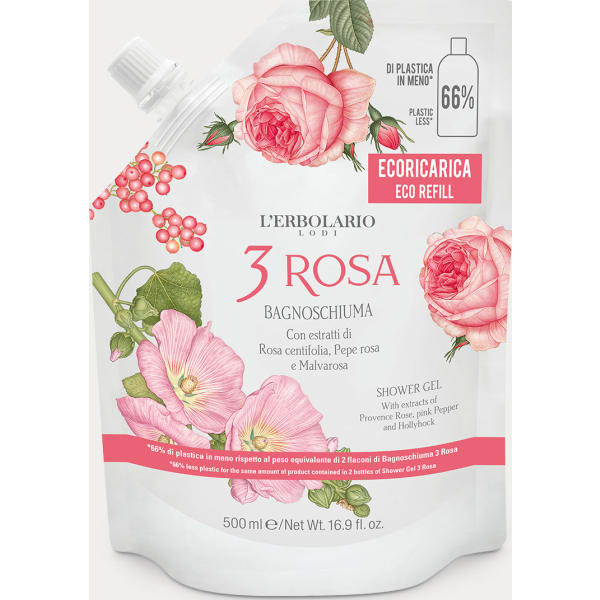 L'Erbolario 3 Rosa Bagnoschiuma Ecoricarica 500 ml