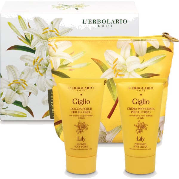 L'Erbolario Giglio Beauty Set Purezza (Doccia Scrub Corpo 75 ml + Crema Profumata Corpo 75 ml + Pochette)